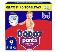 Dodot Pañal-Braguita Activity Pants , Talla 4 (9-15 kg), 86 Pañales + Regalo de 1 Pack de 40 Toallitas, Con Ajuste 360 anti-fugas extra suave