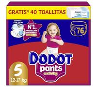 Dodot Pañal-Braguita Activity Pants , Talla 5 (12-17 kg), 76 Pañales + Regalo de 1 Pack de 40 Toallitas, Con Ajuste 360 anti-fugas extra suave
