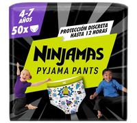 Dodot Pañal-Braguita Ninjamas, Talla 4-7 años (17-30 kg), 50 pañales tipo braguita, pañal noche con Naves espaciales, Protección Antifugas durante Toda La Noche