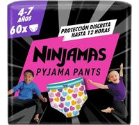 Dodot Pañal-Braguita Ninjamas, Talla 4-7 años (17-30 kg), 60 pañales tipo braguita, pañal noche con Corazones, Protección Contra Fugas Toda La Noche