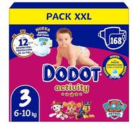Dodot Pañales Bebé Activity, Talla 3 (6-10 kg), 168 Pañales, Hasta 12h de Protección Antifugas y Ajuste, Pack Mensual