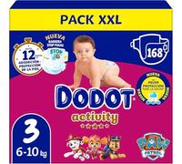Dodot Pañales Bebé Activity, Talla 3 (6-10 kg), 168 Pañales, Hasta 12h de Protección Antifugas y Ajuste, Pack Mensual