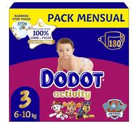 Dodot Pañales Bebé Activity, Talla 3 (6-10 kg),180 Pañales, Hasta 12h de Protección Antifugas y Ajuste, Pack Mensual