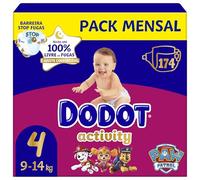 Dodot Pañales Bebé Activity, Talla 4 (9-14 kg),174 Pañales, Hasta 12h de Protección Antifugas y Ajuste, Pack Mensual