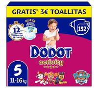 Dodot Pañales Bebé Activity, Talla 5 (11-16 kg), 152 Pañales, Hasta 12h de Protección Antifugas y Ajuste, Pack Mensual