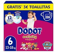 Dodot Pañales Bebé Activity, Talla 6 (13-18 kg), 116 Pañales, Hasta 12h de Protección Antifugas y Ajuste, Pack Mensual