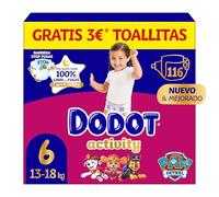Dodot Pañales Bebé Activity, Talla 6 (13-18 kg), 116 Pañales, Hasta 12h de Protección Antifugas y Ajuste, Pack Mensual