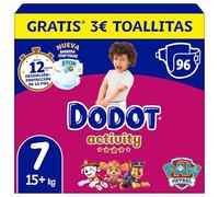 Dodot Pañales Bebé Activity, Talla 7 (15+ kg), 96 Pañales, Hasta 12h de Protección Antifugas y Ajuste, Pack Mensual