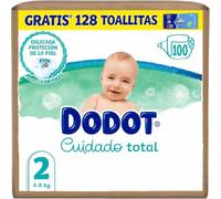 Dodot Pañales Bebé Cuidado Total, Talla 2 (4-8 kg), 100 Pañales + Regalo de 128 Toallitas Dodot Azul, Protección Delicada De La Piel, Pack Mensual