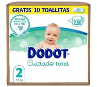 Dodot Pañales Bebé Cuidado Total, Talla 2 (4-8 kg), 150 Pañales + Regalo de 10 Toallitas Aqua Pure 99% Agua, Protección Delicada De La Piel, Pack Mensual