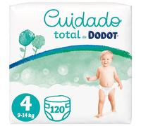 Dodot Pañales Bebé Cuidado Total Talla 4 (9-14 kg), 120 Pañales, Suave Protección de la Piel con Ingredientes de Origen Vegetal