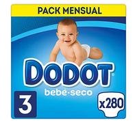Dodot Pañales Bebé-Seco Talla 3 (6-10 kg), 280 Pañales con Protección Antifugas, Pack Mensual