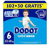 Dodot Pañales Bebé-Seco, Talla 6 (13-18 kg), 132 Pañales + Regalo de 1 Pack de 10 Toallitas Aqua Pure 99% Agua, Una Noche Hasta Un 100% Libre De Fugas, Pack mensual