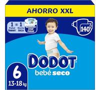 Dodot Pañales Bebé-Seco Talla 6 (13-18 kg), Pack de 140 Unidades, Protección Antifugas, Triple Capa Absorbente, Hasta 12 Horas Seco
