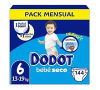 Dodot Pañales Bebé-Seco Talla 6 (13-19kg), 4x36, 144 Pañales con Protección Antifugas, Pack Mensual