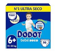 Dodot Pañales Bebé-Seco Talla 6+ (14-20 kg), Pack de 96 Unidades, Protección Antifugas, Triple Capa Absorbente, Hasta 12 Horas Seco