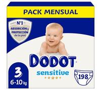 Dodot Pañales Bebé Sensitive, Talla 3 (6-10 kg), 198 Pañales + Regalo de 40 Toallitas Aqua Pure 99% Agua, Hasta 12 h De Protección Antifugas y Cuidado de la Piel, Pack Mensual