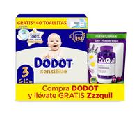 Dodot Pañales Bebé Sensitive, Talla 3 (6-10 kg), 198 Pañales + Regalo de ZzzQuil Sueño Fórmula Vegana (72 Gummies), Melatonina para Dormir