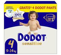 Dodot Pañales Bebé Sensitive Talla 4, 172 Pañales, 9kg - 14kg, Óptima Protección de la Piel de Dodot