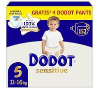 Dodot Pañales Bebé Sensitive Talla 5, 152 Pañales, 11kg - 16kg, Óptima Protección de la Piel de Dodot