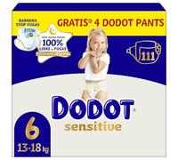 Dodot Pañales Bebé Sensitive, Talla 6 (+13 kg), 111 Pañales + 4 Pants de Regalo, Hasta 12 h De Protección Antifugas y Cuidado de la Piel, Pack Mensual