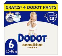 Dodot Pañales Bebé Sensitive, Talla 6 (+13 kg), 117 Pañales + 4 Pants de Regalo, Hasta 12 h De Protección Antifugas y Cuidado de la Piel, Pack Mensual