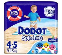 DODOT Splashers Baby Shark Talla 4, 88 Pañales Bebé Bañadores Desechables, 9kg - 15kg, Protección Anti-fugas En El Agua