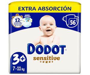 Dodot Pañales Sensitive Extra-Jumbo Pack T3+ (7-11 Kg) 56 uds
