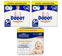 Dodot Pañales Sensitive Extra-Jumbo Pack T5 2x44 uds + Toallitas Aqua Touch 288 uds