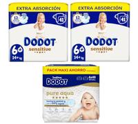 Dodot Pañales Sensitive Extra T6+ 2x41 uds + Toallitas Aqua Touch 288 uds
