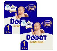 Dodot Pañales Sensitive Jumbo Pack T1 (2-5 Kg) 2x90 uds