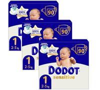 Dodot Pañales Sensitive Jumbo Pack T1 (2-5 Kg) 3x90 uds