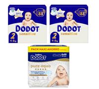 Dodot Pañales Sensitive Jumbo Pack T2 2x88 uds + Toallitas Aqua Touch 288 uds