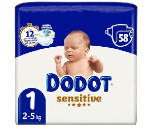 Dodot Pañales Sensitive T1 (2-5 Kg) 58 uds