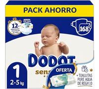 Dodot Pañales Sensitive Talla 1 (2-5 kg), 168 Unidades, con Toallitas Pampers Aqua Pure de Regalo