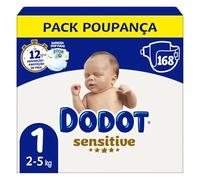 Dodot Pañales Sensitive Talla 1 (2-5 kg), 168 Unidades - Pack Mensual, Protección Suave para Recién Nacido, Absorción Instantánea, Indicador de Humedad, Sin Perfume