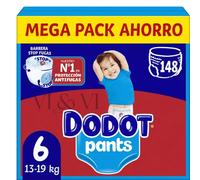 Dodot Pants Talla 6 Mega Pack Ahorro 148 Pañales Braguita | Para Bebés de 13-19 kg | Ajuste 360°, Barrera Stop Fugas y Protección Antifugas