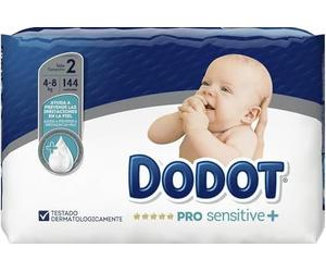 Dodot PRO Sensitive+ Pañales Bebé Talla 2 (4-8 kg), 144 Pañales, Ayuda a Prevenir Irritaciones, Piel Sensible, Alta Absorción, Indicador de Humedad, Testado Dermatológicamente