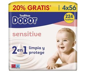Dodot Sensitive Baby Wipes - Pack of 4 x 56 Wipes - Total: 224 Wipes