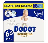 Dodot Sensitive Talla 6+ (+14 kg) Pack Ahorro 164 Pañales - Máxima protección y suavidad para pieles sensibles, ajuste cómodo y absorción inmediata