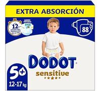 DODOT Sensitive Pañales Extra Absorción, 12-17 kg, Talla 5+, 88 Unidades, 12 Horas de Protección, con Barrera Stop Fugas +regalo 46 toallitas Dodot Pure Aloe Vera