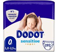 Dodot Sensitive Pañales Recién Nacido Talla 0 hasta 3 kg 192 uds - Máxima Protección de la Piel Sensible con Suave Capa Absorbente Ajuste Suave y Indicador de Humedad