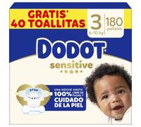 Dodot Sensitive Pañales Talla 3, 180 Unidades, 6-10 kg | Protección nº1 para la piel, Máxima protección contra fugas, Suavidad superior, Dermatológicamente testado