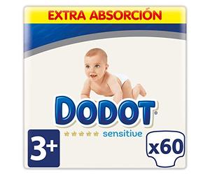Dodot Sensitive Pañales Talla 3+, 60 Pañales - 7 kg - 11 kg