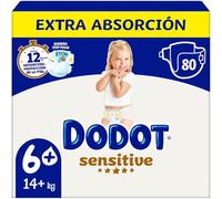 Dodot Sensitive Pañales Talla 6+ Extra Absorción, 14+ kg, 12 Horas de Protección, Barrera Stop Fugas, 80 Unidades