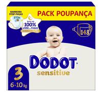 Dodot Sensitive Talla 3 (6-10 kg) Mega Pack 148 Pañales | Protección Suave para la Piel del Bebé | Máxima Absorción y Cuidado Diario