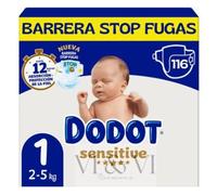 Dodot Sensitive Talla 1 (2-5 kg) Caja 116 Pañales | Protección Suave para Recién Nacido | Máxima Absorción y Cuidado del Bebé