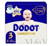 Dodot Sensitive Talla 3 (6-10 kg) Caja 74 Pañales - Protección suave para piel delicada del bebé