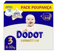 Dodot Sensitive Talla 3 (6-10 kg) Mega Pack 148 Pañales | Protección Suave para la Piel del Bebé | Máxima Absorción y Cuidado Diario