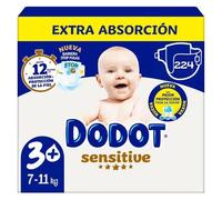 Dodot Sensitive Talla 3+ Extra Absorción (7-11 kg) - Megapack 224 Pañales + 64 Toallitas Dodot Dermo Gratis